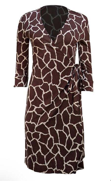 Diane Von Furstenberg Dresses & Skirts - Diane von Furstenberg Wrap Dress Brown & White Giraffe Print Silk Jersey size 8